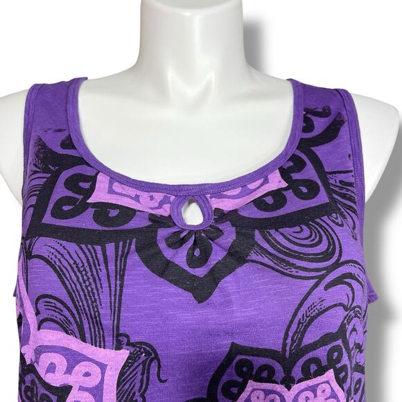 Faded Glory Womens Tank Top Sleeveless Keyhole Scoop Neck Purple Floral Print 2X - Picture 2 of 8
